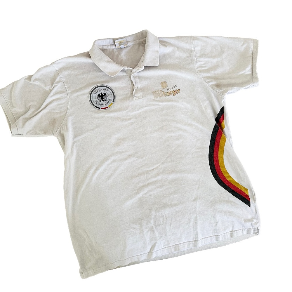 Vintage Germany soccer polo featuring the iconic DFB crest and classic Bitburger